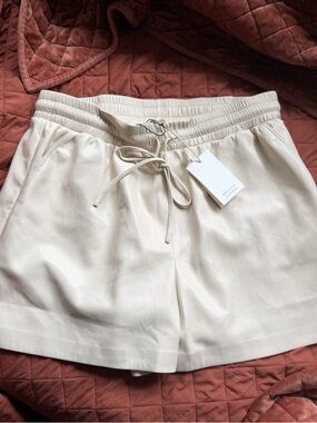 Melissa Nepton Drawstring Waist vegan leather Shorts. Cream